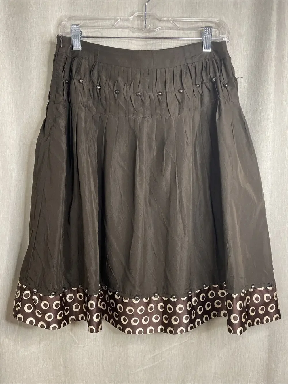 LR Lirenyuan Juniors Brown Skirt - Size 13 - Lined with Silver Beaded Accents